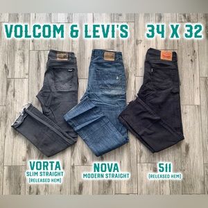 3 Pairs VOLCOM & LEVI'S Denim 34 x 32